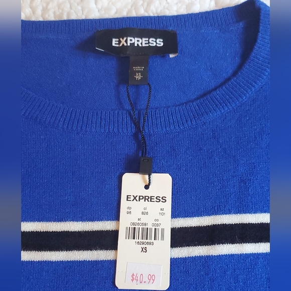 Express Sweater Ribbed Neckline Sz XS NWT Blue/Black/white Strip Y2k - Picture 4 of 8